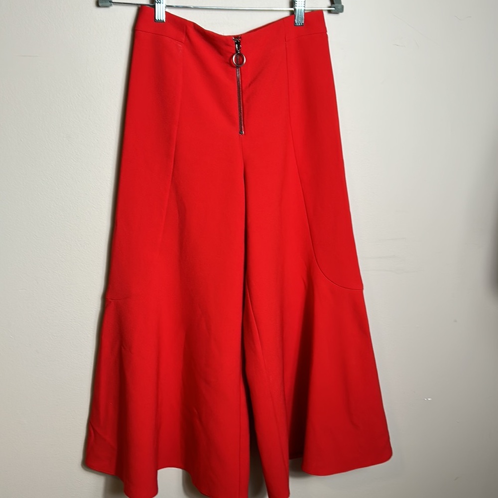 Topshop Red Wide Leg Flare Pants size 4 - Picture 3 of 9